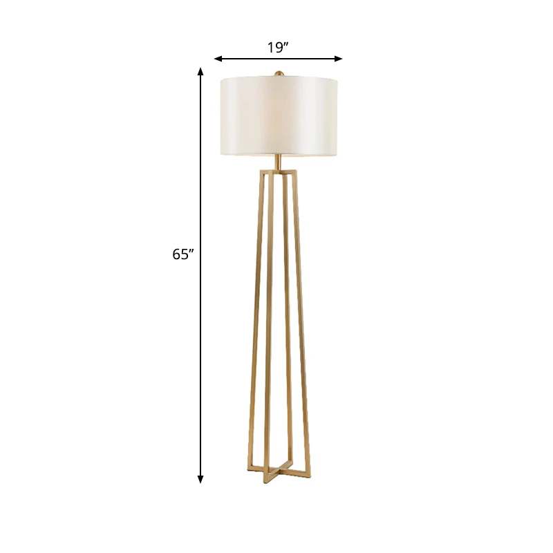 Witte stoffen trommelkap vloerlamp modernistische 1-koppige viervoetige staande lamp goud Clearhalo