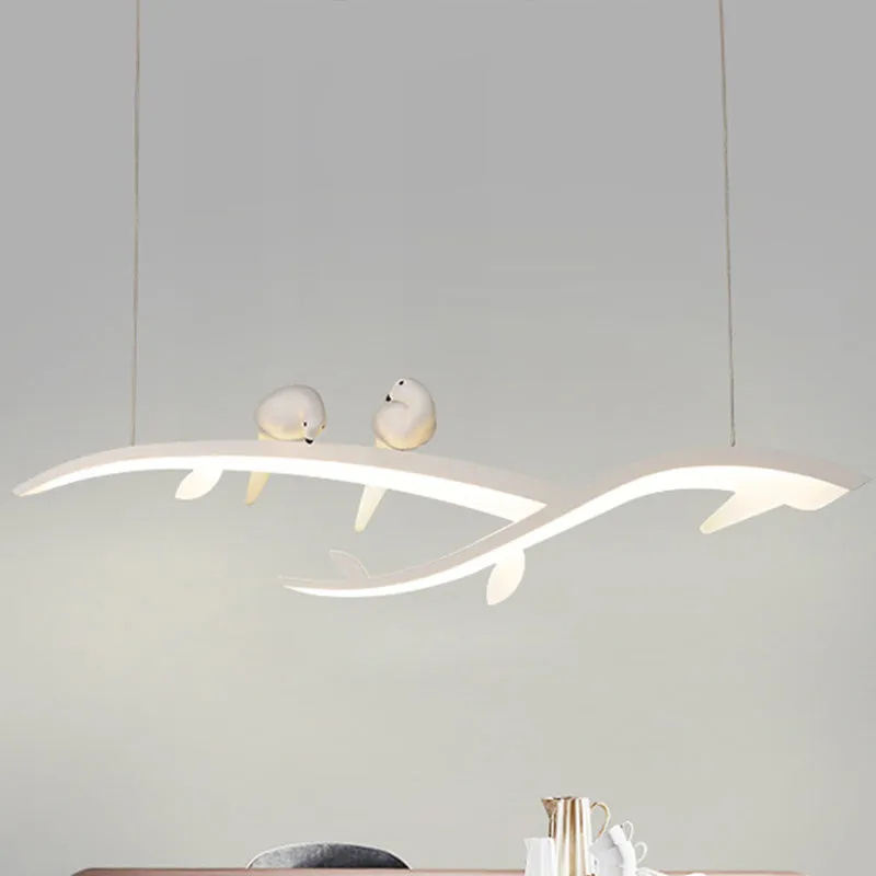 Witte Tak LED Eilandlamp Moderne 27"/37,5" Brede Acryl Plafondhanger Warm/Wit Licht met Vogels Clearhalo