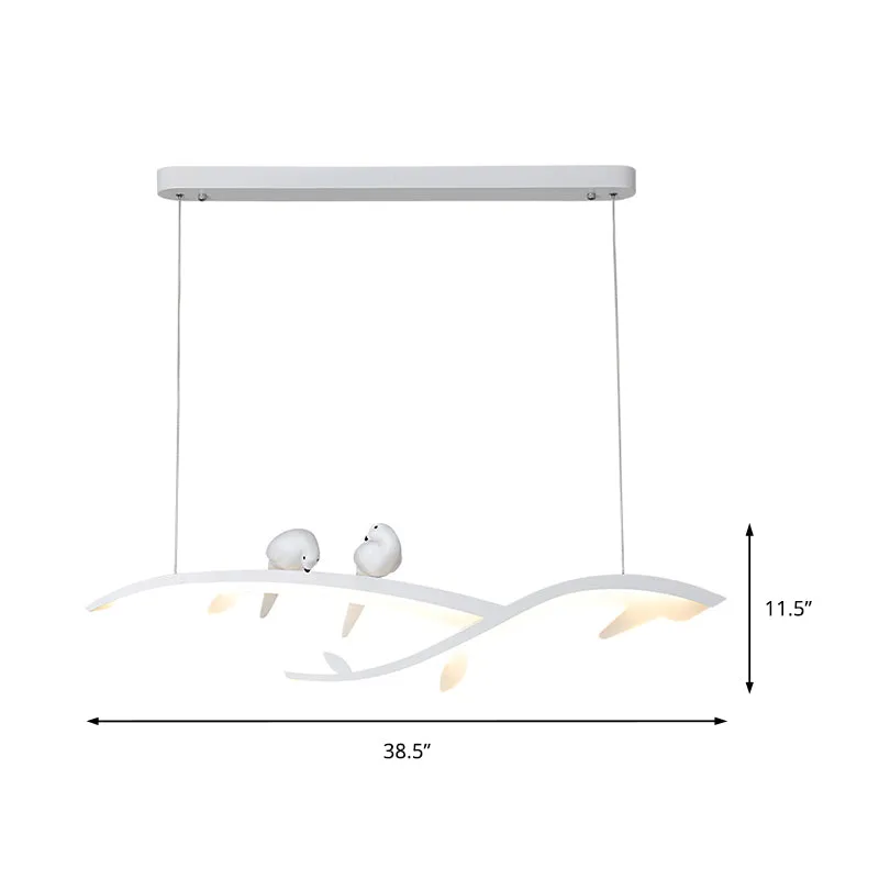 Witte Tak LED Eilandlamp Moderne 27"/37,5" Brede Acryl Plafondhanger Warm/Wit Licht met Vogels Clearhalo