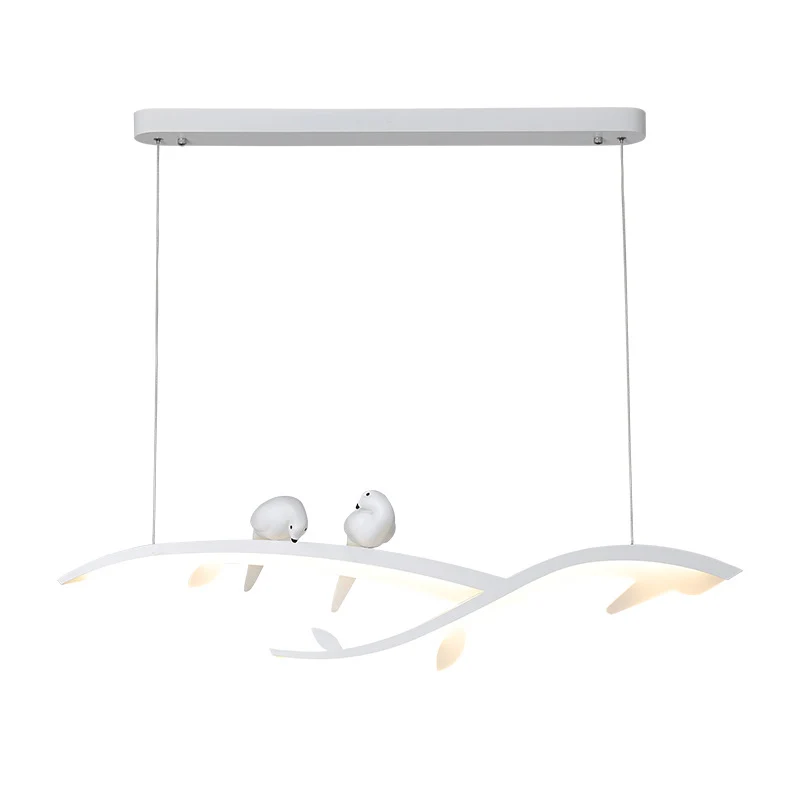 Witte Tak LED Eilandlamp Moderne 27"/37,5" Brede Acryl Plafondhanger Warm/Wit Licht met Vogels Clearhalo