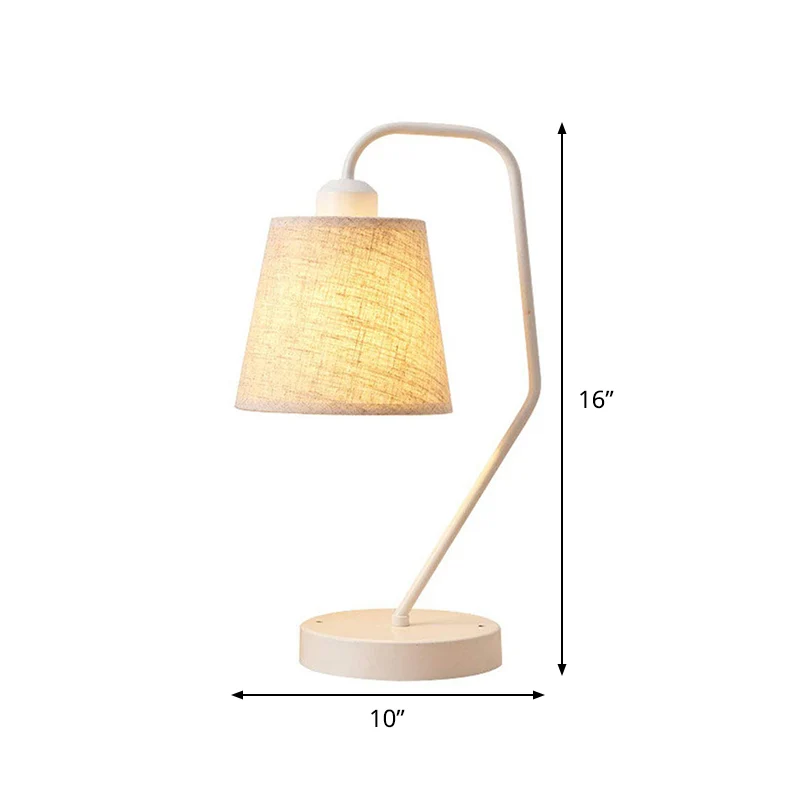 Witte tontafelverlichting Moderne stoffen nachtlamp met 1 kop en gebogen arm voor slaapkamer Clearhalo