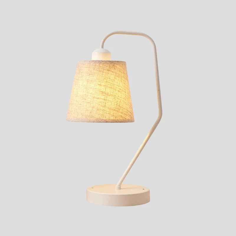 Witte tontafelverlichting Moderne stoffen nachtlamp met 1 kop en gebogen arm voor slaapkamer Clearhalo
