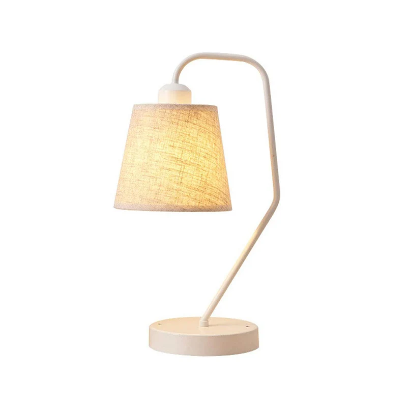 Witte tontafelverlichting Moderne stoffen nachtlamp met 1 kop en gebogen arm voor slaapkamer Clearhalo