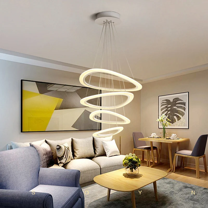 Witte traanvormige 4/5-laags kroonluchter Eenvoud LED acryl hangende plafondlamp warm/wit licht Clearhalo