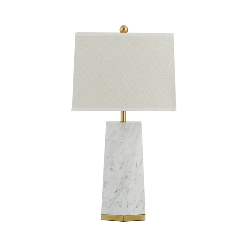Witte trapeziumvormige tafellamp modernisme 1 kop stoffen leeslamp met marmeren voet Clearhalo