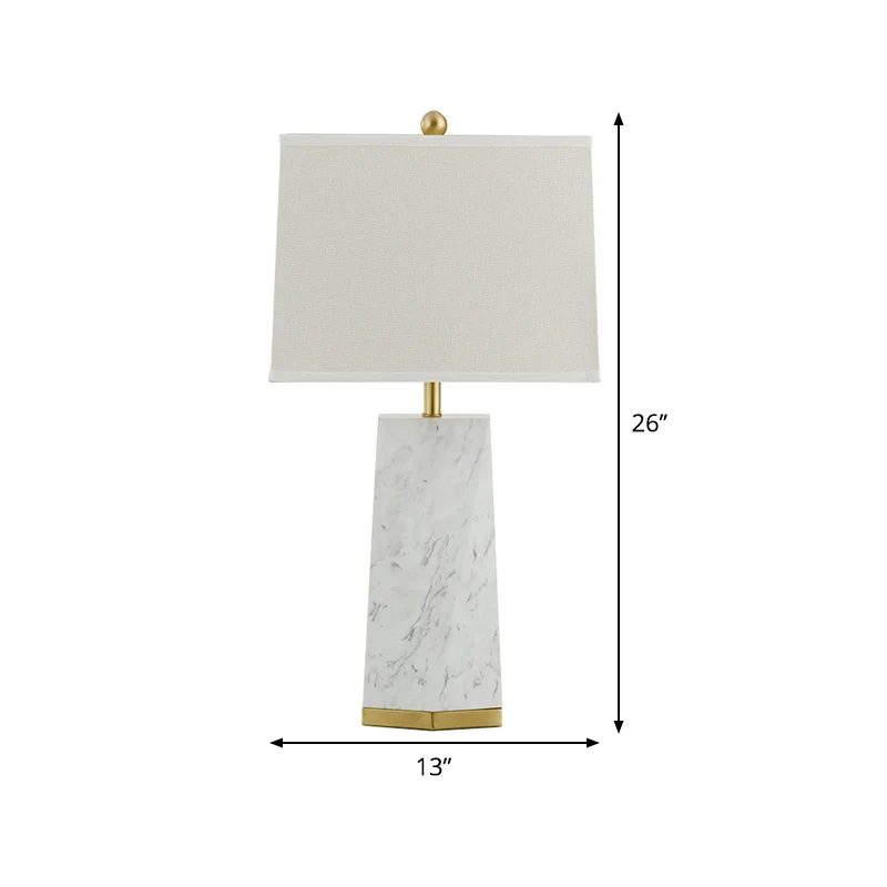 Witte trapeziumvormige tafellamp modernisme 1 kop stoffen leeslamp met marmeren voet Clearhalo