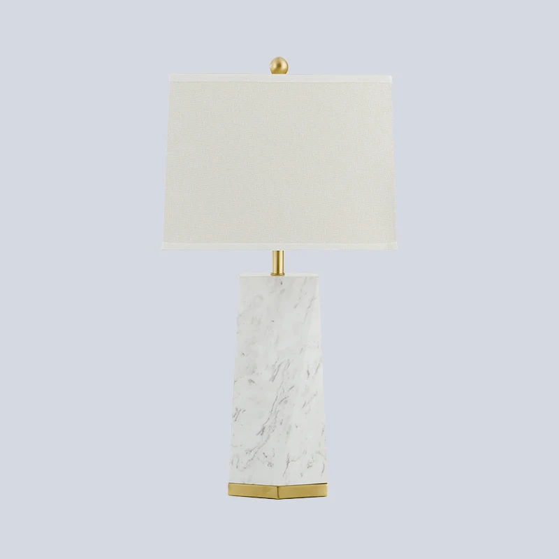 Witte trapeziumvormige tafellamp modernisme 1 kop stoffen leeslamp met marmeren voet Clearhalo