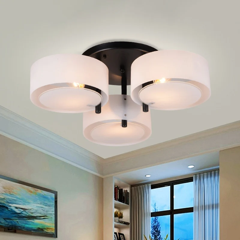 Witte trommelvorm semi-inbouw moderne 3-koppige acryl dicht bij plafondlamp voor woonkamer Clearhalo