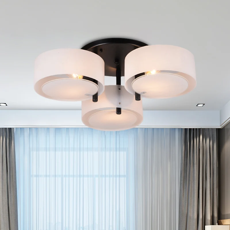 Witte trommelvorm semi-inbouw moderne 3-koppige acryl dicht bij plafondlamp voor woonkamer Clearhalo