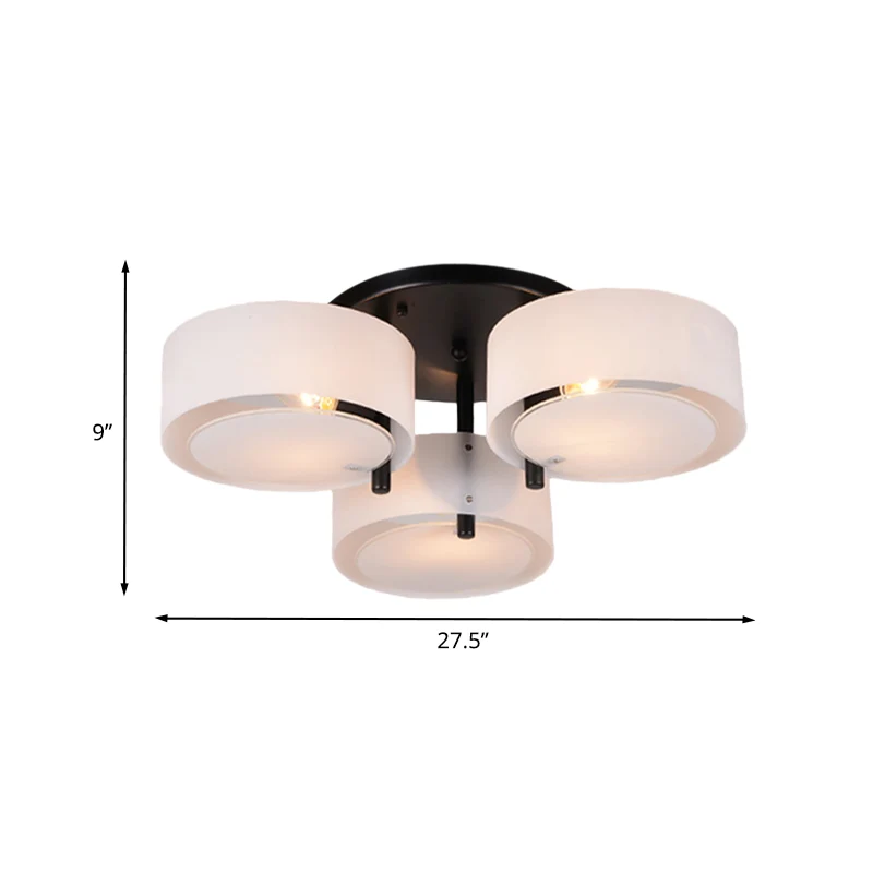 Witte trommelvorm semi-inbouw moderne 3-koppige acryl dicht bij plafondlamp voor woonkamer Clearhalo