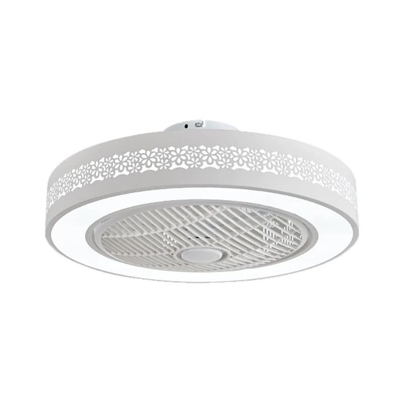 Witte trommelvormige hangende ventilatorlamp, eenvoudige 21,5" W LED-metallic halfverzonken plafondlamp Clearhalo