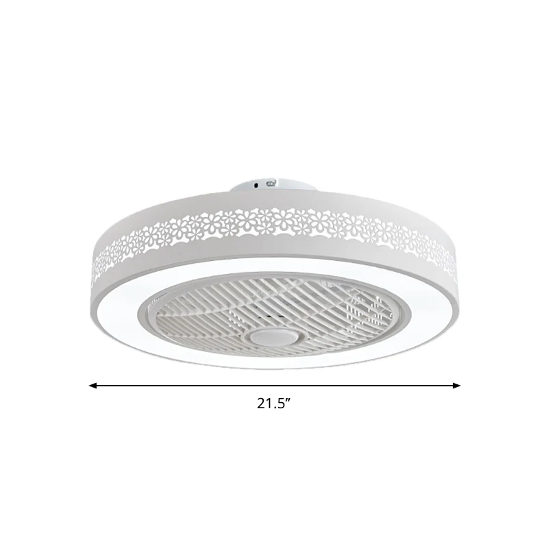 Witte trommelvormige hangende ventilatorlamp, eenvoudige 21,5" W LED-metallic halfverzonken plafondlamp Clearhalo
