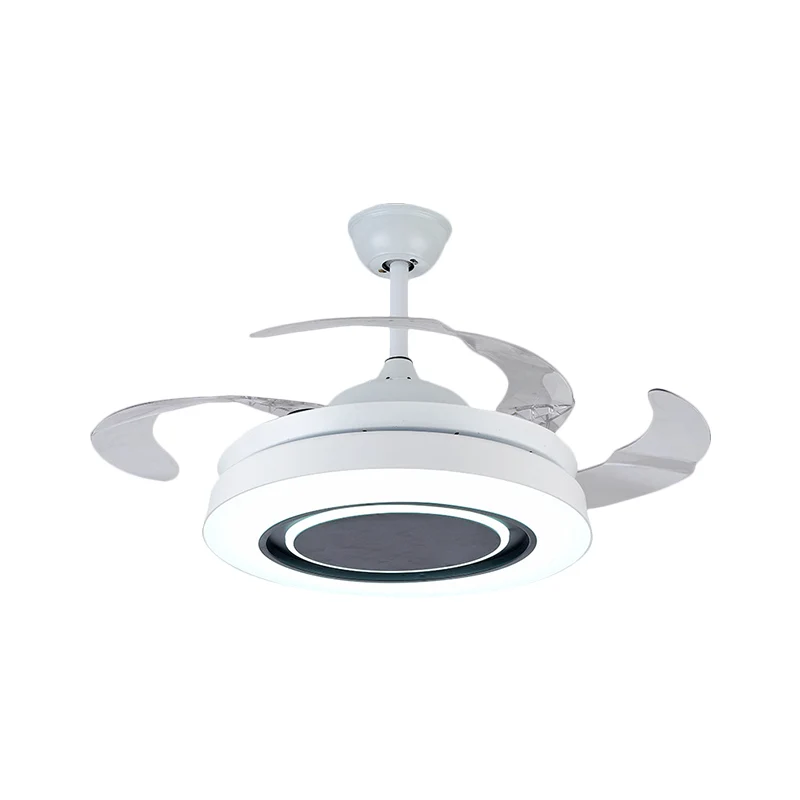 Witte trommelvormige hangende ventilatorlamp Minimalisme 42-inch brede LED-acryl dicht bij plafondlamp met 4 heldere blade...