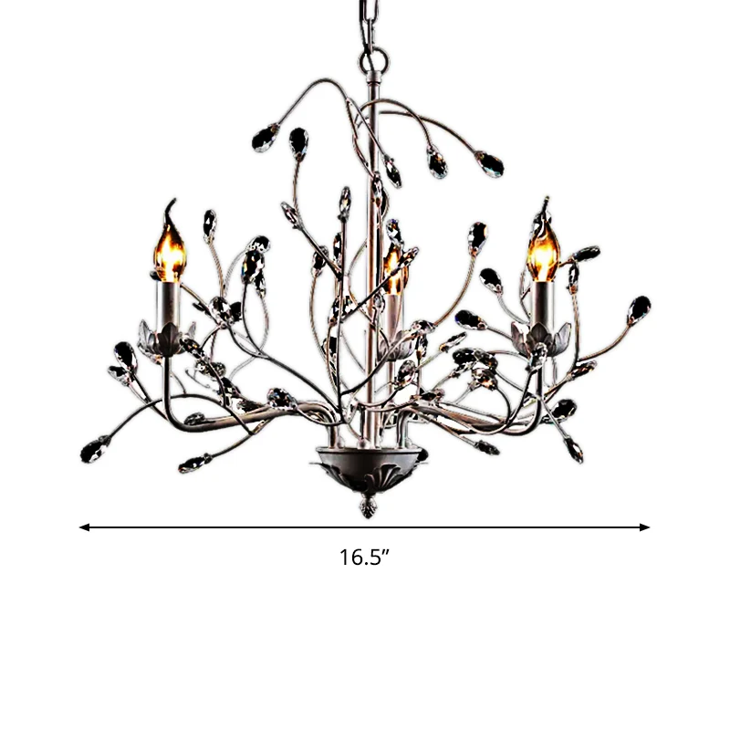 Witte Twig hanglamp 3-lichts creatieve metalen kroonluchter met kristallen knop voor de kleuterschool Clearhalo