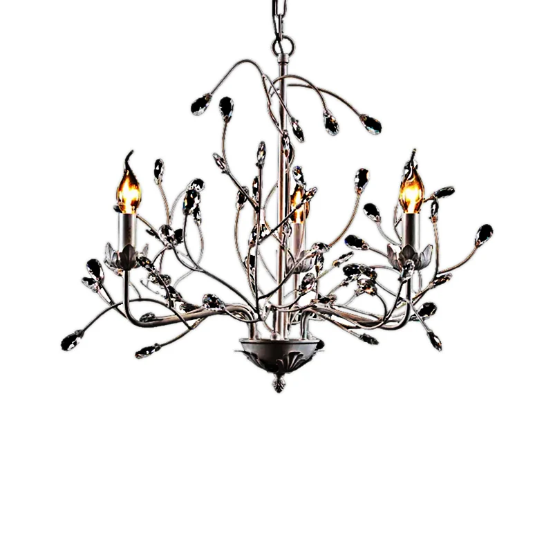 Witte Twig hanglamp 3-lichts creatieve metalen kroonluchter met kristallen knop voor de kleuterschool Clearhalo