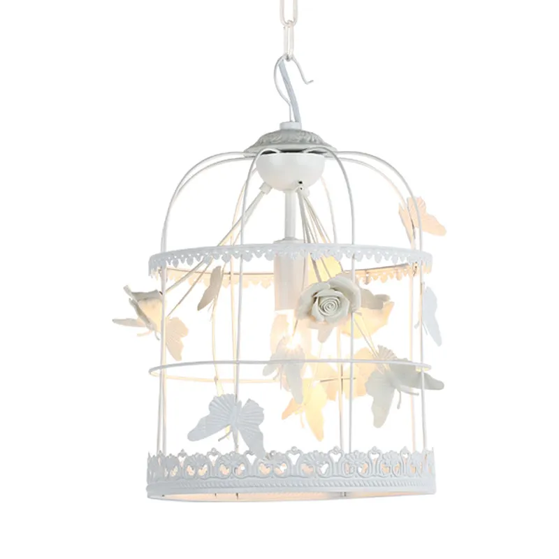 Witte vogelkooi hangende plafondlamp Traditionele metalen 1-lichts slaapkamer hanglamp Clearhalo