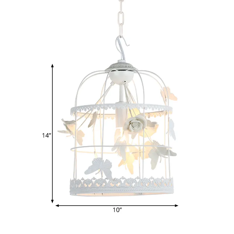 Witte vogelkooi hangende plafondlamp Traditionele metalen 1-lichts slaapkamer hanglamp Clearhalo