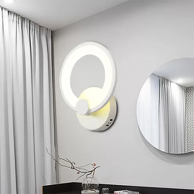 Witte wandlamp Scandinavische stijl met ring van acryl LED-wandkandelaar voor badkamerhal Clearhalo