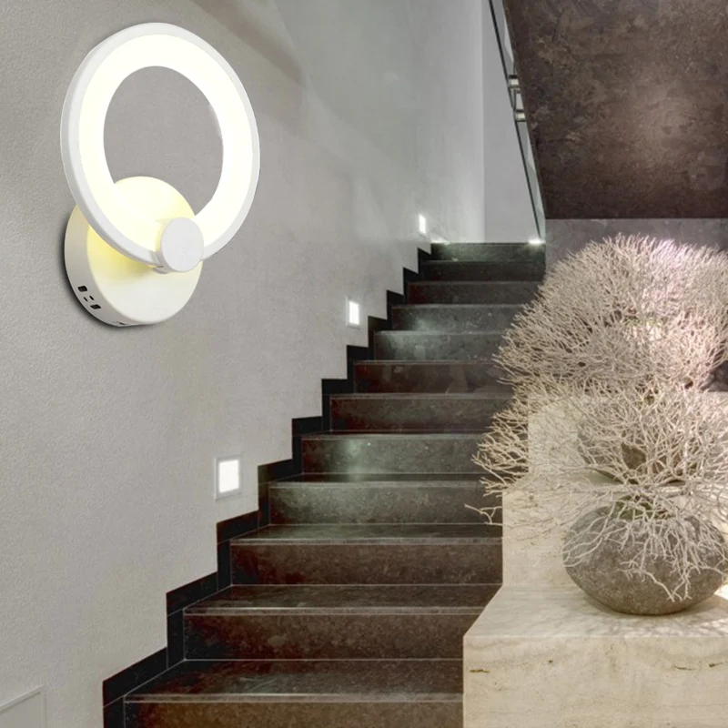 Witte wandlamp Scandinavische stijl met ring van acryl LED-wandkandelaar voor badkamerhal Clearhalo