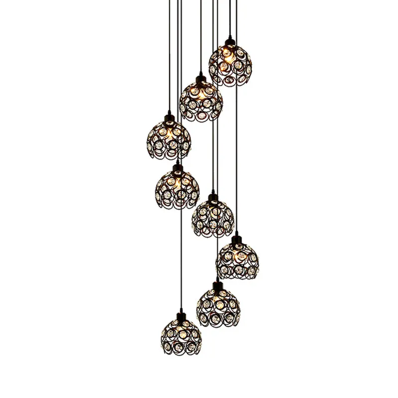 Wit/zwart 8 lampen plafondlamp modernisme Crystal Dome multi-lichtkroonluchter voor woonkamer Clearhalo