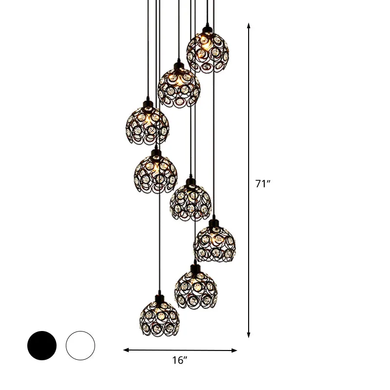 Wit/zwart 8 lampen plafondlamp modernisme Crystal Dome multi-lichtkroonluchter voor woonkamer Clearhalo