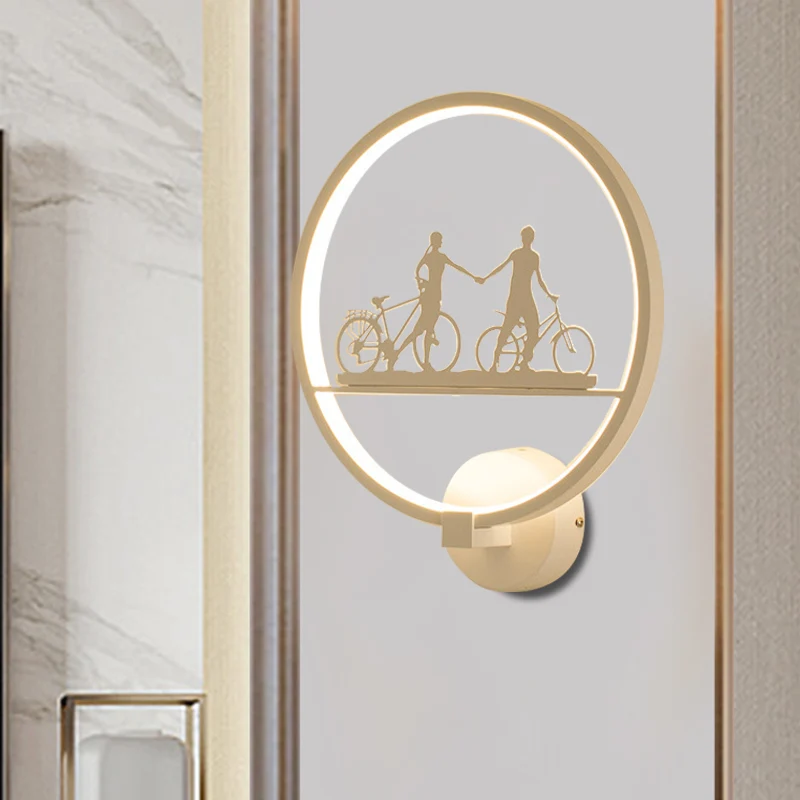 Wit/zwarte ronde wandlamp Nordic LED metalen wandgemonteerde lichtarmatuur met Eiffeltoren/paarpatroon Clearhalo