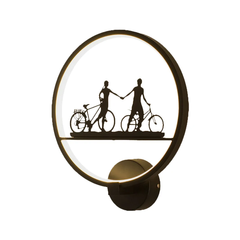 Wit/zwarte ronde wandlamp Nordic LED metalen wandgemonteerde lichtarmatuur met Eiffeltoren/paarpatroon Clearhalo