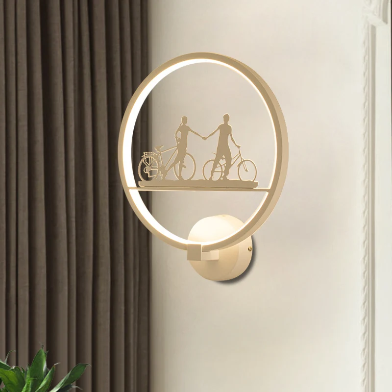Wit/zwarte ronde wandlamp Nordic LED metalen wandgemonteerde lichtarmatuur met Eiffeltoren/paarpatroon Clearhalo