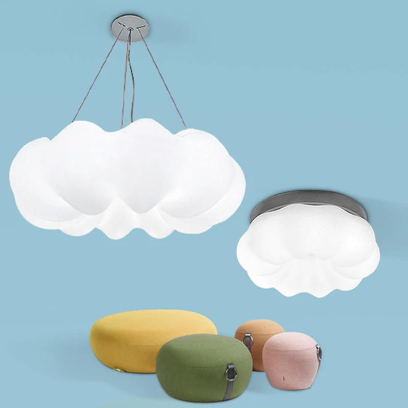 Wolk hangende plafondlamp Minimalistische kunststof LED-slaapkamer ophangverlichting wit Clearhalo