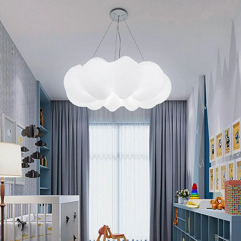 Wolk hangende plafondlamp Minimalistische kunststof LED-slaapkamer ophangverlichting wit Clearhalo