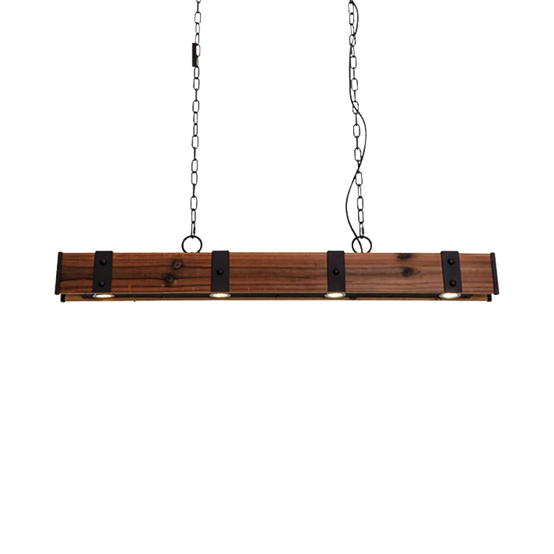 Wood Beam Down Light Lodge Style 4-lichts keukeneilandverlichting met ketting zwarte afwerking Clearhalo