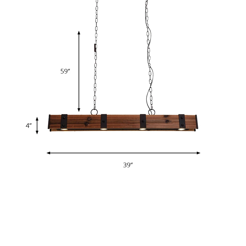 Wood Beam Down Light Lodge Style 4-lichts keukeneilandverlichting met ketting zwarte afwerking Clearhalo
