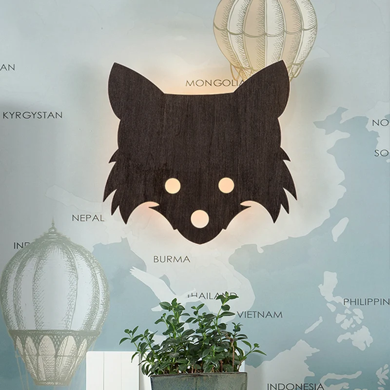 Wood Fox wandlamp kinder zwarte LED-inbouwwandkandelaar warm/wit licht voor slaapkamer Clearhalo