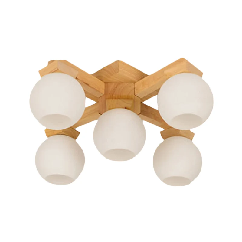 Wood Global Semi Inbouw Aziatische 5 Lampen Wit Matglas Plafondlamp Clearhalo