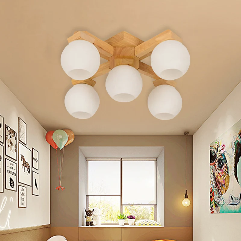 Wood Global Semi Inbouw Aziatische 5 Lampen Wit Matglas Plafondlamp Clearhalo