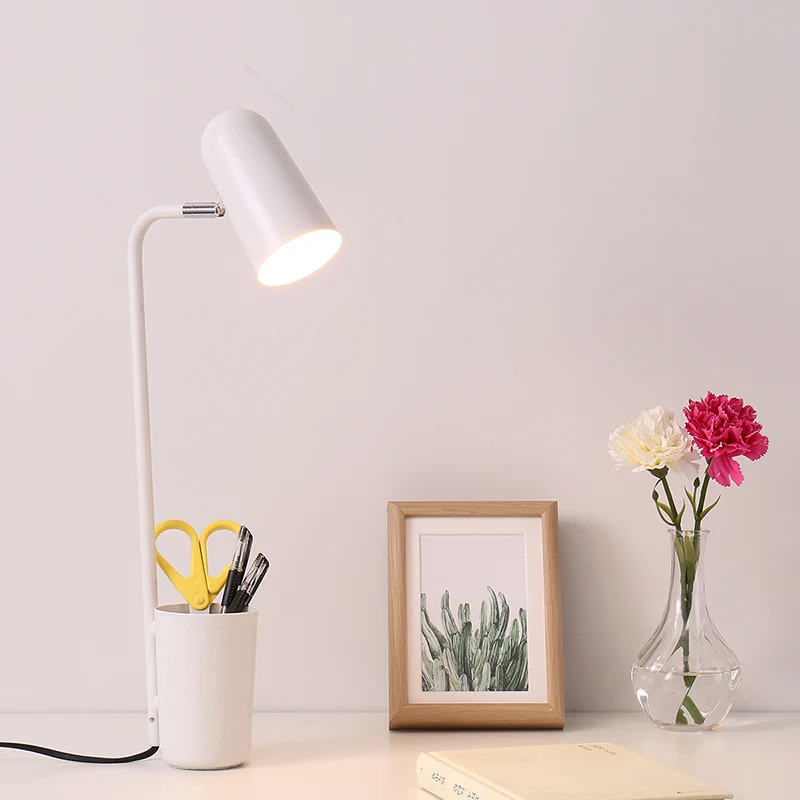 Woonkamer Cup Bureaulamp met Penhouder Metaal One Light Wit Tafellamp Clearhalo