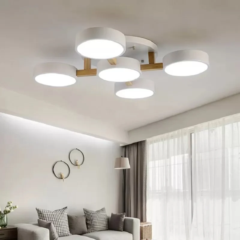 Woonkamer Drum Plafondlamp Hout Metaal 5 Hoofden Macaron Loft Semi Inbouwlamp Clearhalo