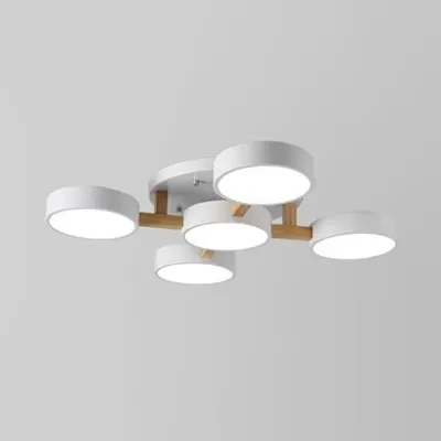 Woonkamer Drum Plafondlamp Hout Metaal 5 Hoofden Macaron Loft Semi Inbouwlamp Clearhalo