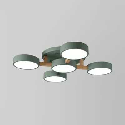 Woonkamer Drum Plafondlamp Hout Metaal 5 Hoofden Macaron Loft Semi Inbouwlamp Clearhalo