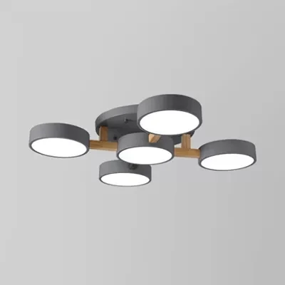Woonkamer Drum Plafondlamp Hout Metaal 5 Hoofden Macaron Loft Semi Inbouwlamp Clearhalo
