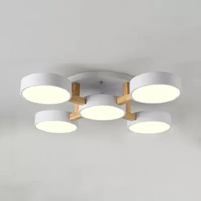 Woonkamer Drum Plafondlamp Hout Metaal 5 Hoofden Macaron Loft Semi Inbouwlamp Clearhalo