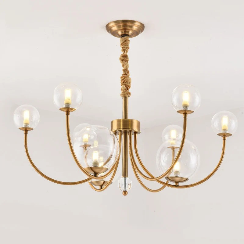 Woonkamer gebogen armkroonluchter met bolvormige glazen kap Metalen elegante stijl gouden hanglamp Clearhalo