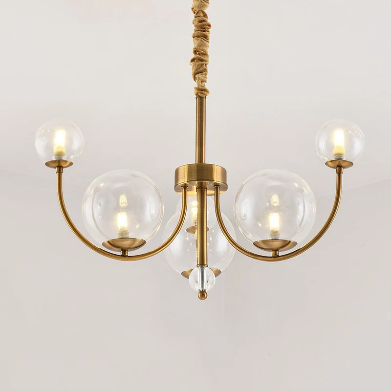 Woonkamer gebogen armkroonluchter met bolvormige glazen kap Metalen elegante stijl gouden hanglamp Clearhalo
