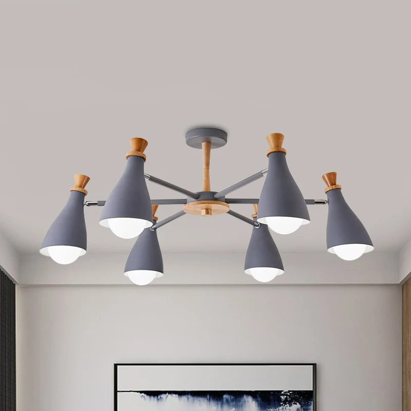 Woonkamer halve fles kroonluchter 6/8 koppen metaal Macaron Loft snoepkleurige hanglamp grijs/wit Clearhalo