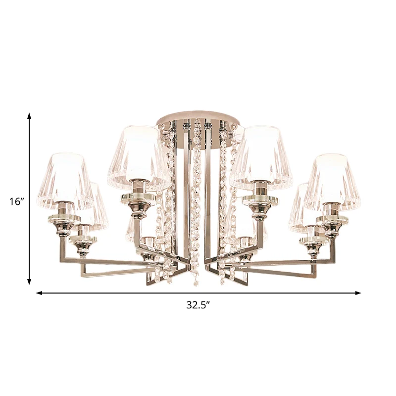 Woonkamer kegel plafondlamp metaal en helder kristal moderne verchroomde afwerking 6/8/10 koppen semi-gemonteerd licht Cle...