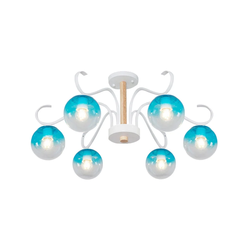 Woonkamer kroonluchter met draaiarm en Orbit Shade helder glas romantische blauwe hanglamp Clearhalo