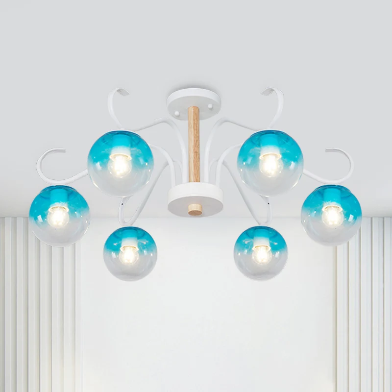 Woonkamer kroonluchter met draaiarm en Orbit Shade helder glas romantische blauwe hanglamp Clearhalo