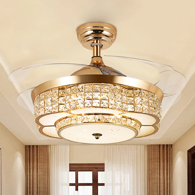 Woonkamer LED semi-gemonteerde lamp met ventilator Modernistische gouden bloem kristallen plafondlamp Clearhalo