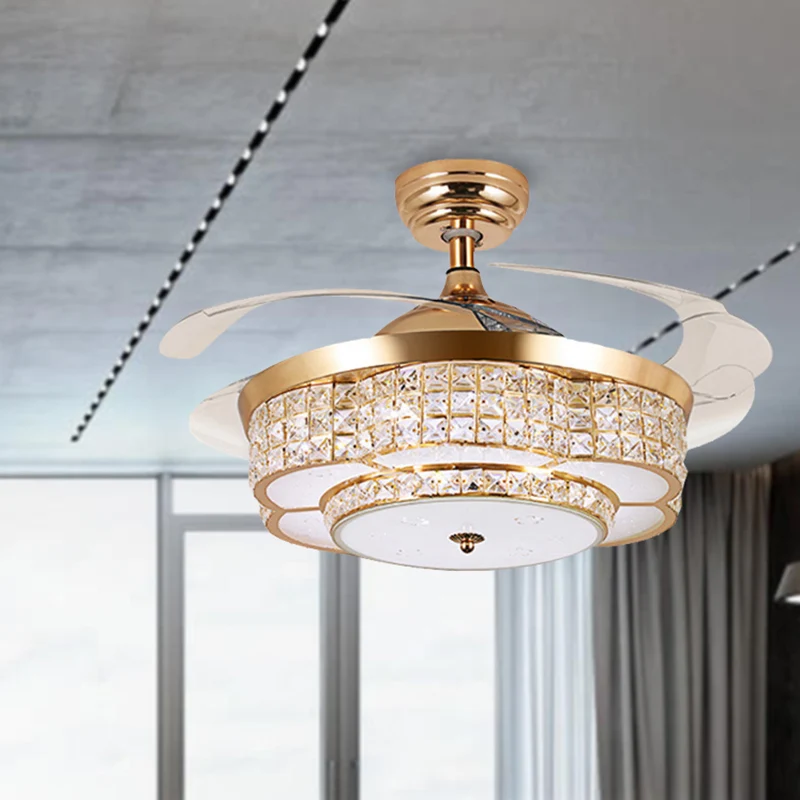Woonkamer LED semi-gemonteerde lamp met ventilator Modernistische gouden bloem kristallen plafondlamp Clearhalo