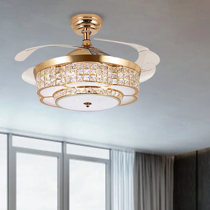 Woonkamer LED semi-gemonteerde lamp met ventilator Modernistische gouden bloem kristallen plafondlamp Clearhalo